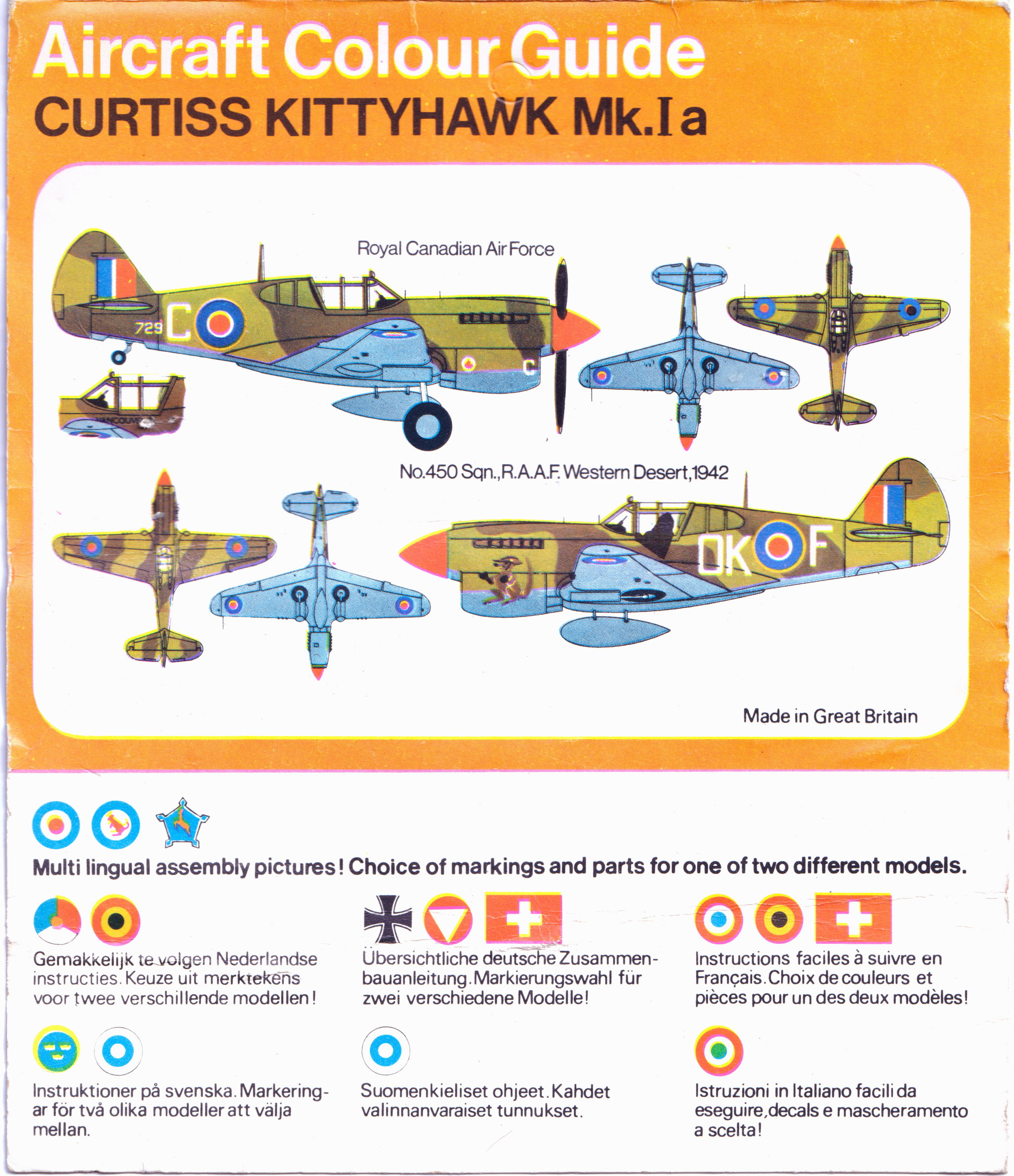 FROG F218F Curtiss P-40E Warhawk (Kittyhawk IA) Fighter bomber, Black series, 1969-71  colour painting guide